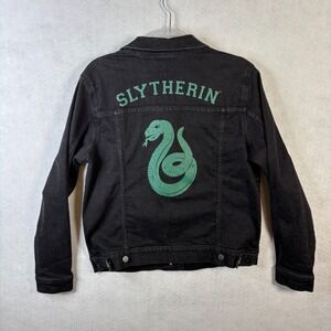 Slytherin Harry Potter Black Denim Jacket Stretch Pockets Buttoned Large